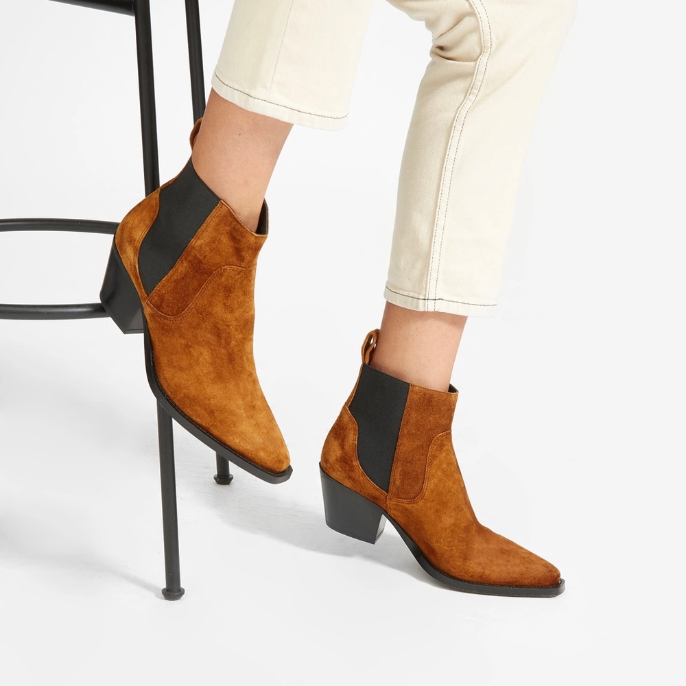 Everlane Western Chelsea Boot Suede Cognac Size 8.5